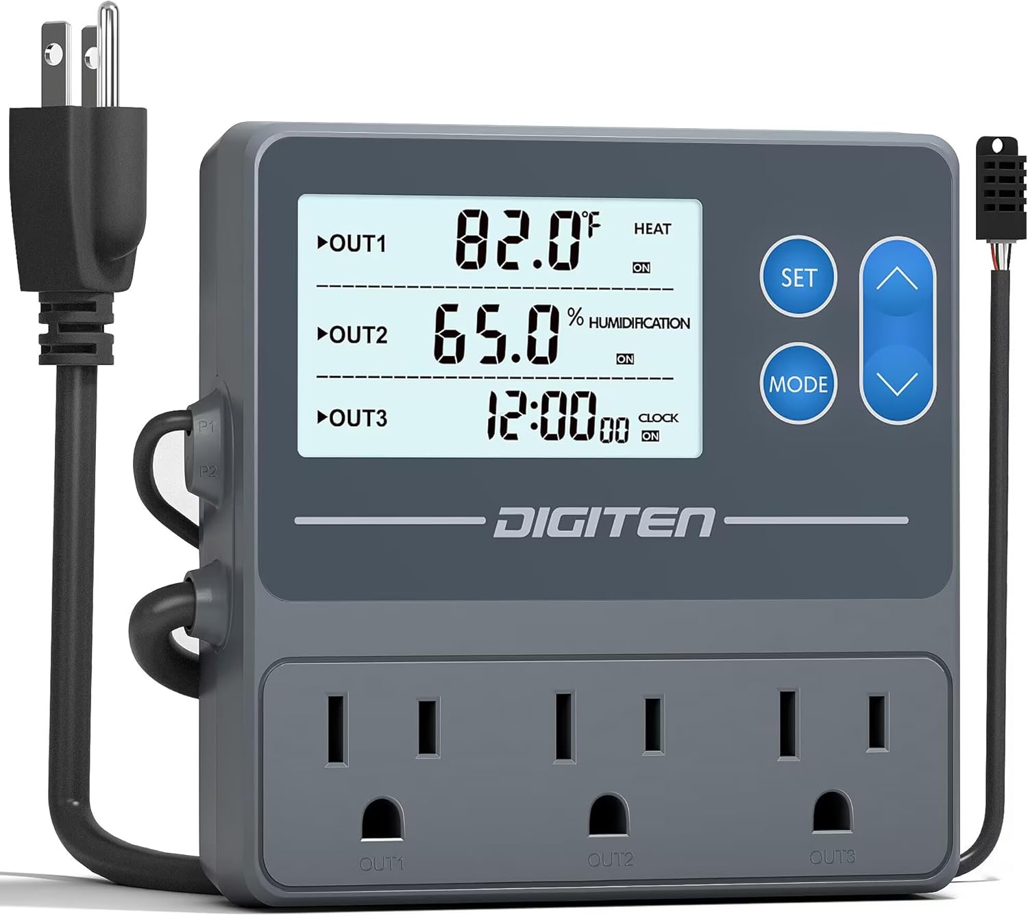 DIGITEN Reptile Temperature and Humidity Controller with Timer Outlet, Day-Night Function Thermostat, 3-Stage Outlet Plug in Temperature Controller for Reptile, Mushroom, Homebrew