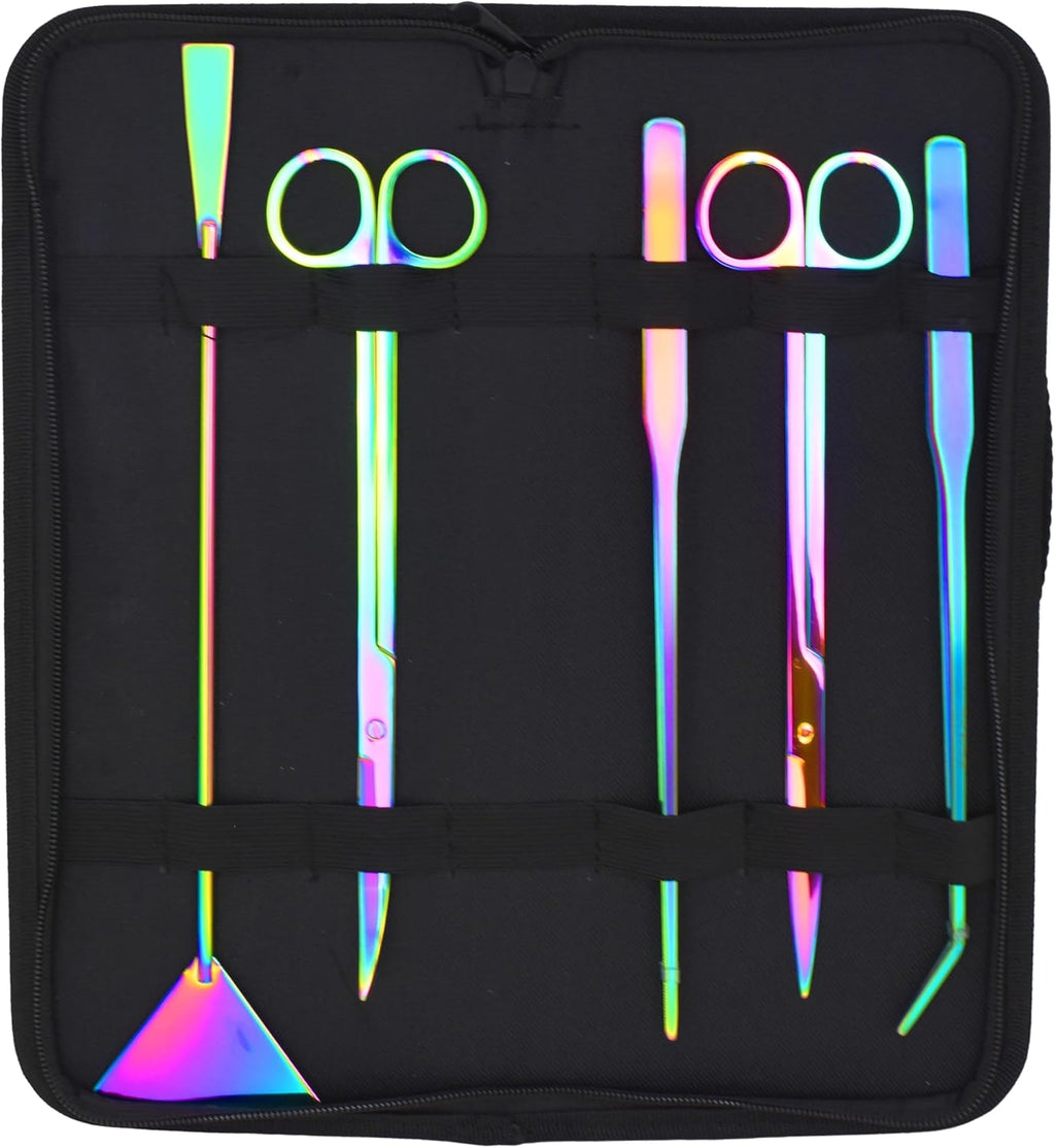 Mandala Crafts Rainbow Stainless Steel Aquascaping Tools Kit – Aquarium Plant Tools with Tweezers, Spatula, and Scissors for Fish Tanks, Hospital Tanks, Goldfish Bowls, Aquariums, and Terrariums