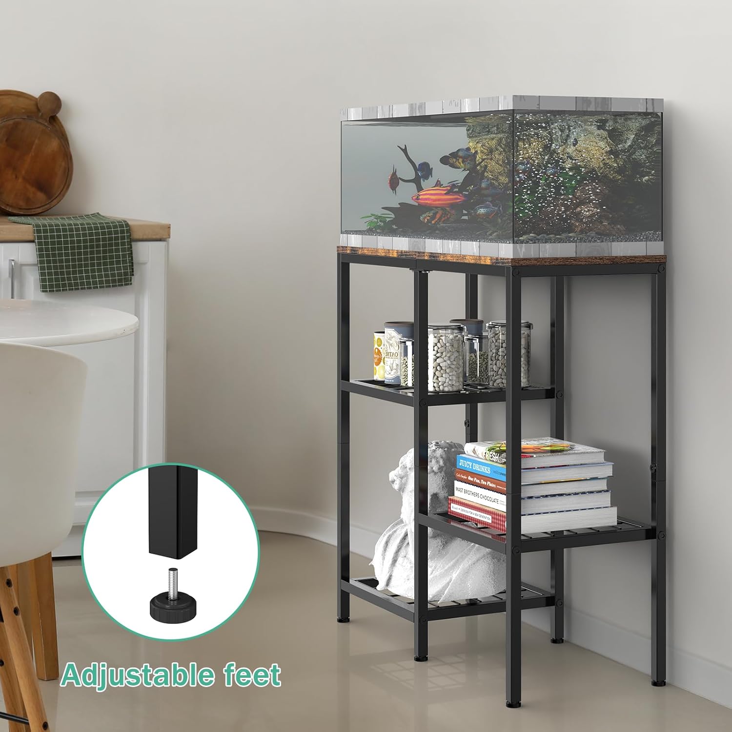 YBING 20 Gallon Fish Tank Stand with Shelf Aquarium Stand Reptile Tank Stand with 3-Tier Small Mesh Shelves 29" L x12 W x 30" H Brown