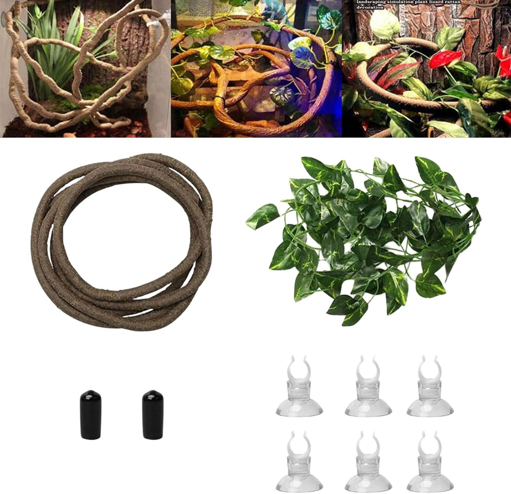 Realistic Artificial Terrariums Plant Vine for Reptiles Habitat Decoration Climbing Plant Set for Fishtanks Landscape