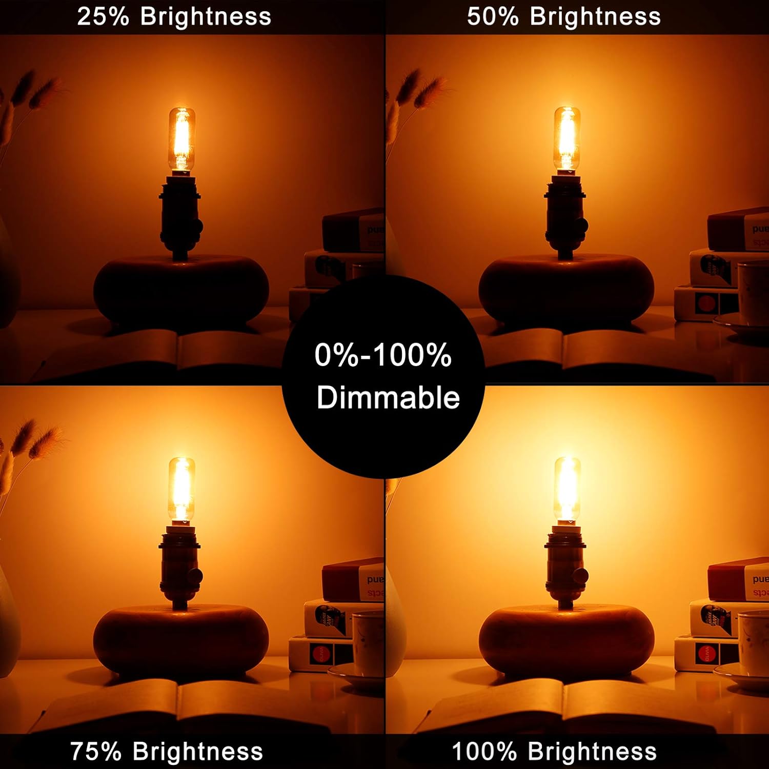 LiteHistory Dimmable T6 led Bulb 40W Candelabra led 2200K Amber 250lm 4W e12 T25 led Bulb 6Pack