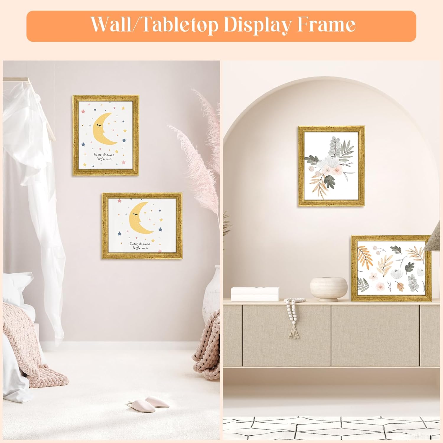Wood 11x12 Frame Gold, Ornate Natural Wooden 12x11in Picture Frames, Modern Golden 11 x 12inch Gallery Photo Pic Frame with HD Plexiglass, Horizontal Vertical Wall Mounting Tabletop Display 1Pcs