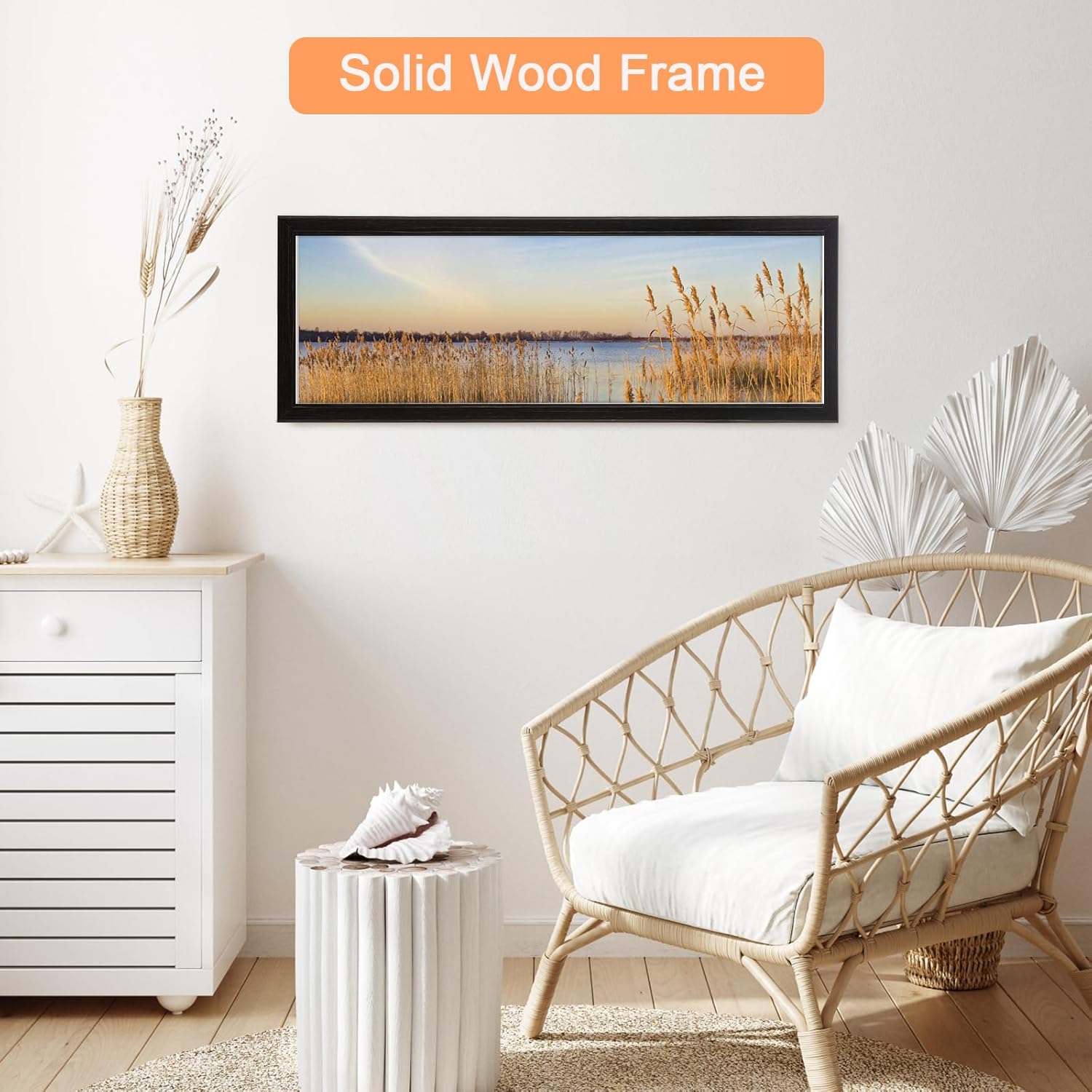 10x30 Wood Frame Black, Rustic Natural Wooden 30x10in Poster Picture Frame, Distressed 10 x 30inch Woodgrain Gallery Photo Frame with HD Plexiglass, Horizontal Vertical Wall Mounting Display 1pcs