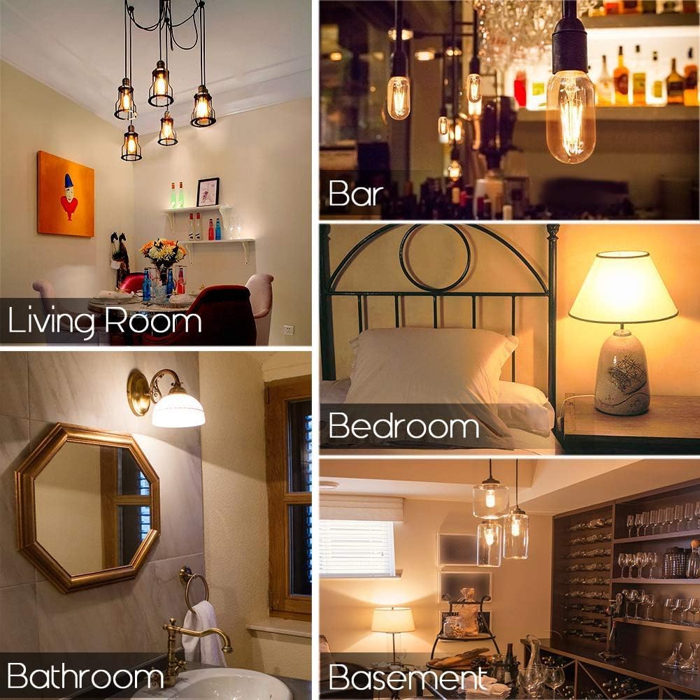 E26 Tubular LED Bulb 4W Equal 40 Watt Soft White 3000K Dimmable E26 Edison AC120V 400lm Tube T9 T10 LED Light Bulb for Rustic Pendant,Chandeliers,Wall sconces,6Pack