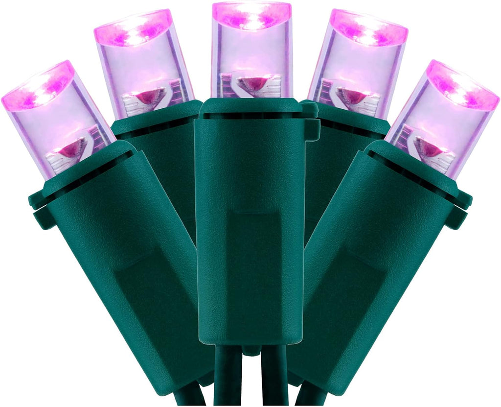 YULETIME Pink Wide Angle LED Christmas Lights with Green Wire, 66 Ft 200 Count UL Certified Commercial Grade 5mm Holiday String Light Set (Pink)