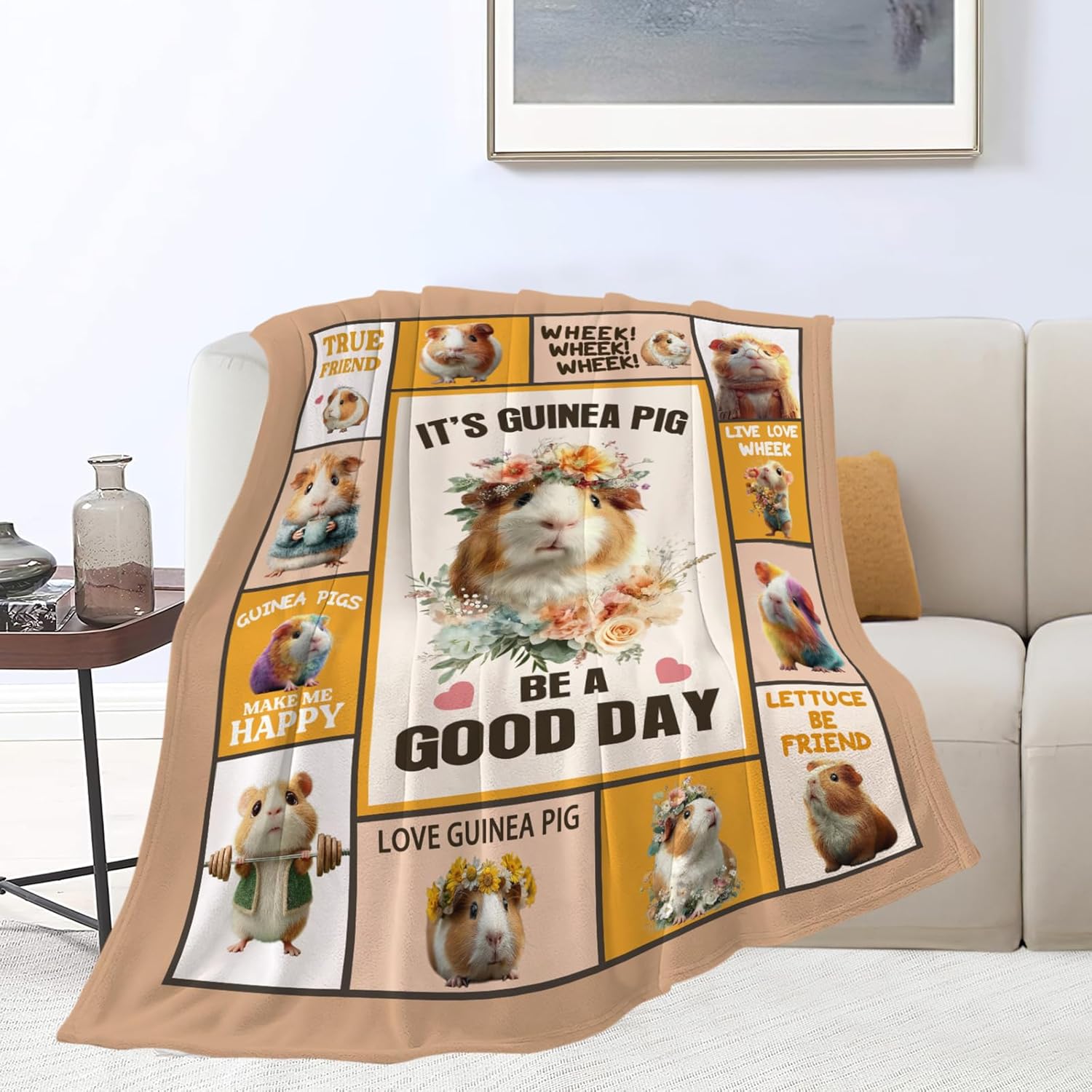 Guinea Pig Throw Blanket Guinea Pig Stuff Gifts for Kids Girls Boys Adults Women Men Soft Cozy Warm Plush Fluffy Fuzzy Fleece Blanket Decor 60''X80''