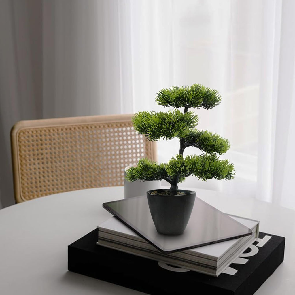 Artificial Bonsai Tree Juniper Indoor - Small Fake Bonsai Pine with Ceramic Pot 13" Tall for Home Decoration Bedroom Living Room Table Study Cafe Positive Office Decor Lifelike Greenery Tree