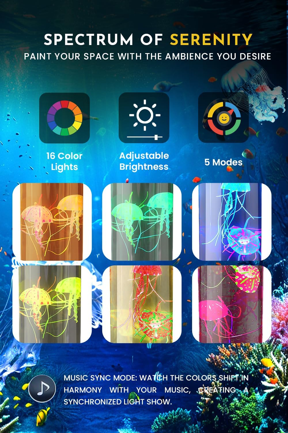 Brewish Jellyfish Lamp with 20W Bluetooth Speaker (Upgraded Motor 2025), 16 Color Changing Mood Lamp, 5 Modes Aquarium Night Light for Kids, Gift for Adults, Kids, Sensory Lights for Autistic Children