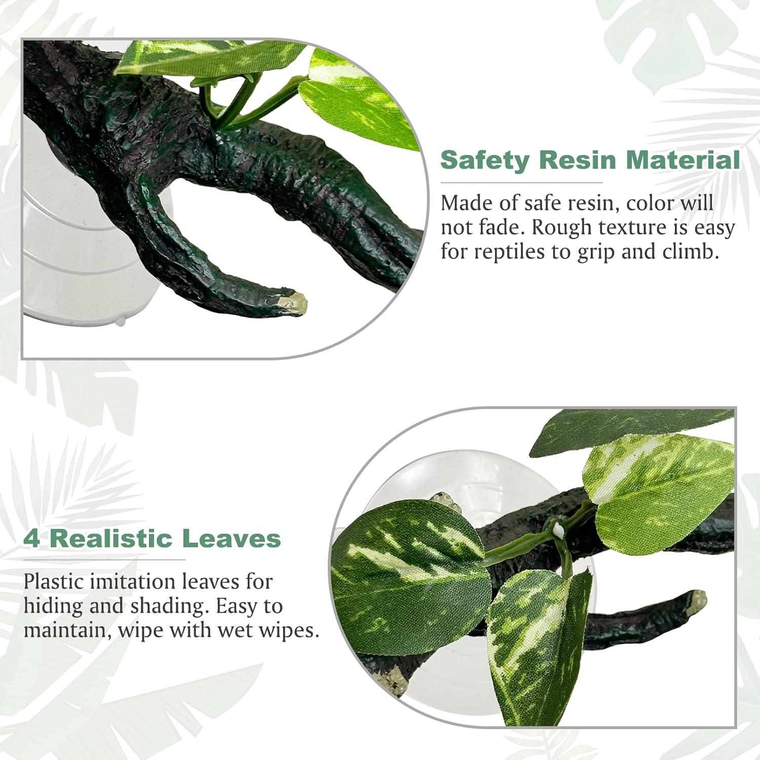 Fhiny Snake Climbing Branch, 2 PCS Resin Reptile Branches for Climbing with Suction Cups Frog Terrarium Plants Reptile Tank Decor Accessories for Frog Corn Snake Lizard Bearded Dragon Gecko