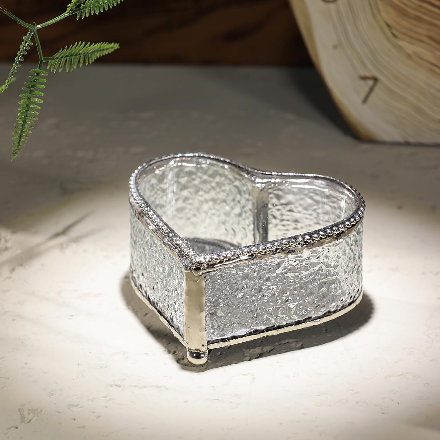Glass Vintage Jewelry Box Keepsake storage Trinket Ring Display Box Home Decor Embossed Clear Glass Box Organizer(4×3.6×2.1inches)