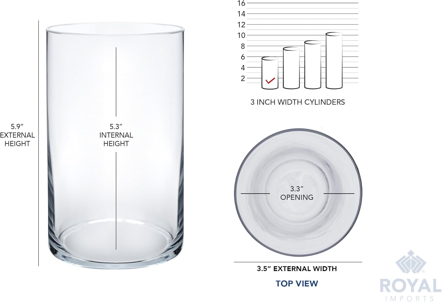 Royal Imports Flower Glass Vase Decorative Centerpiece for Home or Wedding - Cylinder Shape, 6" Tall, 3.5" Opening, Clear