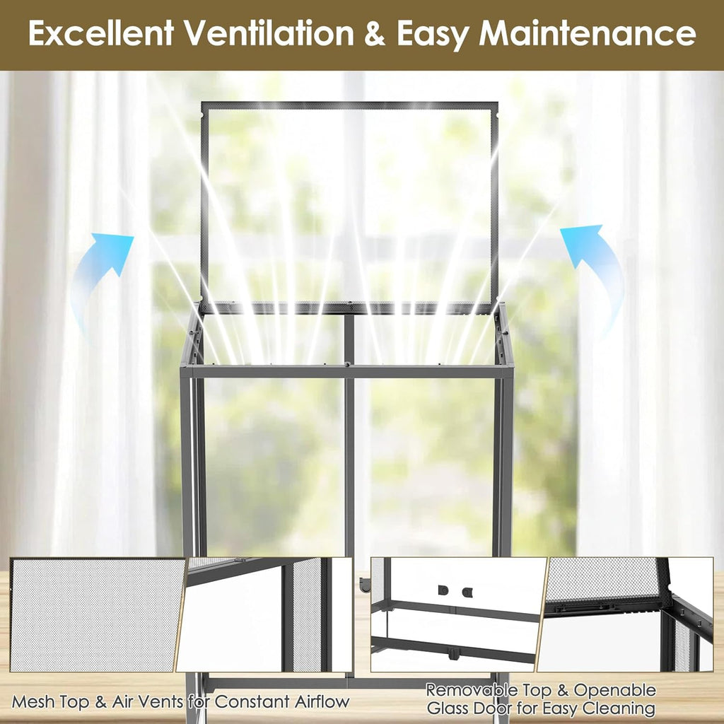 Erinnyees 67 Gallon Reptile Terrarium with Top Screen Ventilation, Snake Habitat with Heating Pad Space, Front Opening Reptile Vivarium with Sliding Cable Outlet for Leopard Geckos, Snakes, Turtles