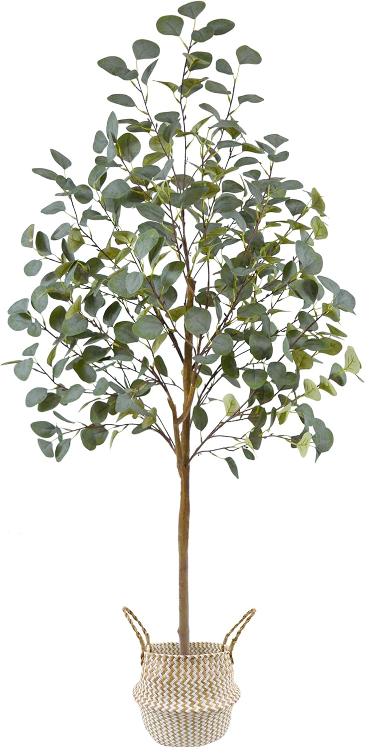 Artificial Eucalyptus Tree, 5ft Tall Mordern Fake Eucalyptus Plant with Basket, Green Silk Leaves Perfect Faux Trees for Home Office Livingroom Floor Decor Indoor Outdoor