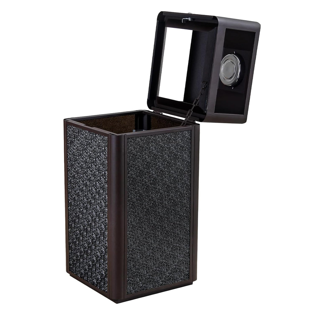 Commercial Square Receptacle Garbage Can with Dome Lid, W/Stylish Panels,Coffee, 15 Gallon