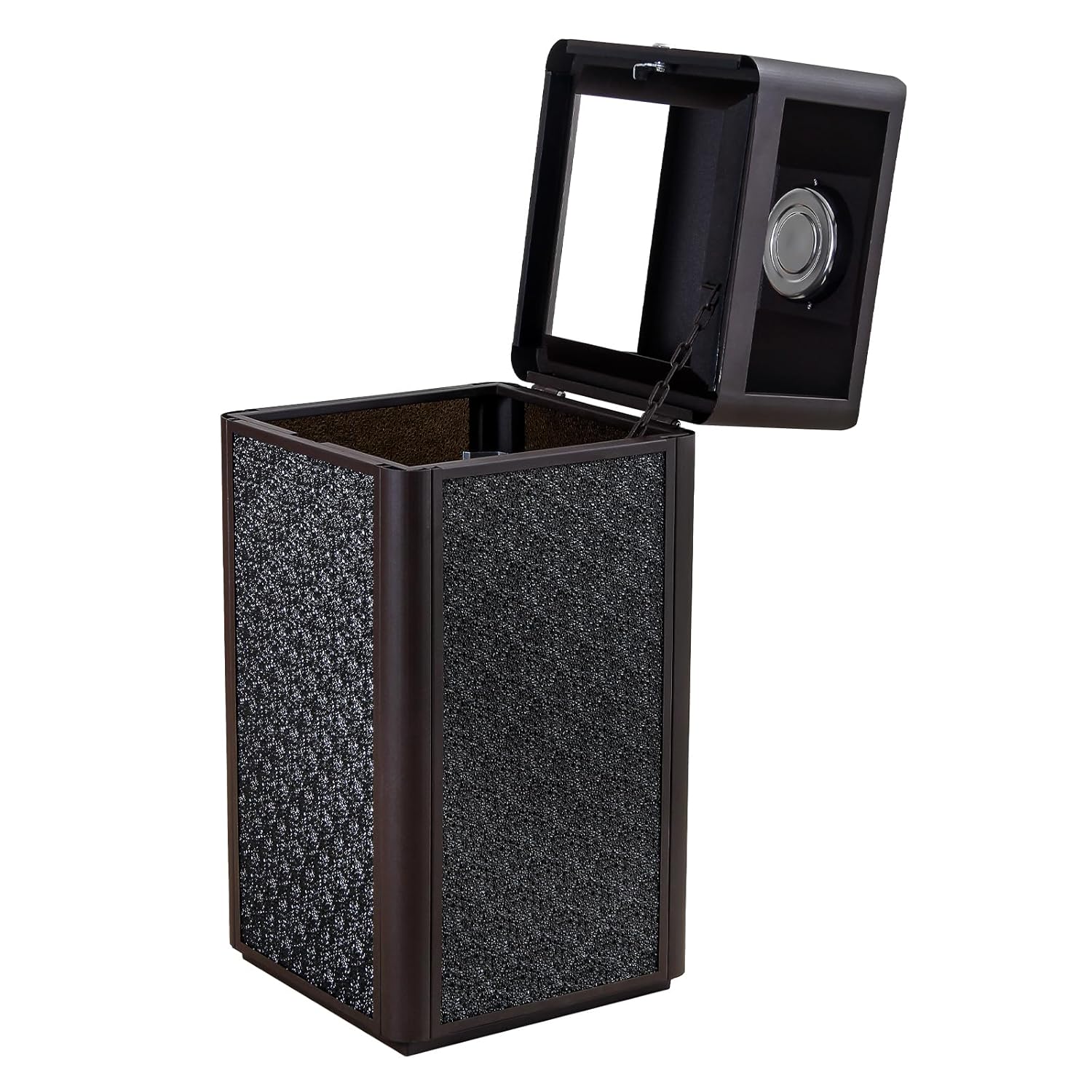 Commercial Square Receptacle Garbage Can with Dome Lid, W/Stylish Panels,Coffee, 15 Gallon
