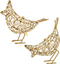 White Woven Bird Duo - Metal & Rattan Tabletop Sculptures, Modern Boho Decor with Detachable Memo Clips and Christmas Ornament (6x5.5x2.3in)