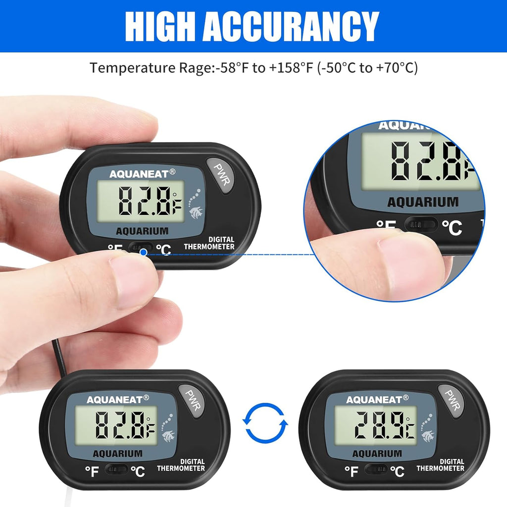 AQUANEAT Aquarium Thermometer, Fish Tank Thermometer, Digital Temperature Test, with Large LCD Display (3 Packs)