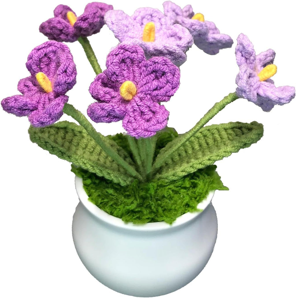 Crochet Flowers Cute Little Potted Flower, Gift for Birthday, Teacher’s Day, Graduation, Anniversary, Christmas, Decor for Car Dashboard,Home Office Decoration (Purple Gradient Myosotis)