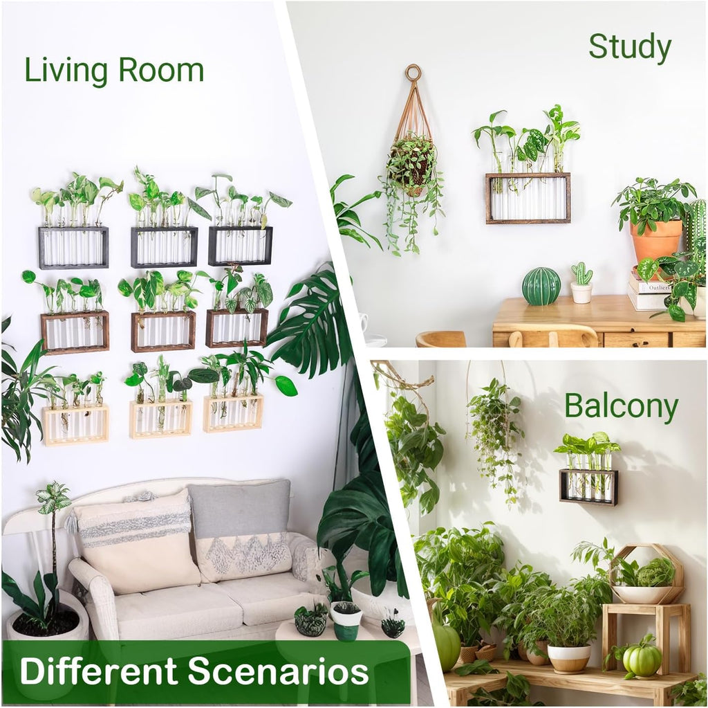 Propagation Station, Plants Terrarium, Plants Lover Gifts for Women,Plant Cutting Holder Home décor,Gifts for Women,House Warming New Home-5 Tubes-Brown