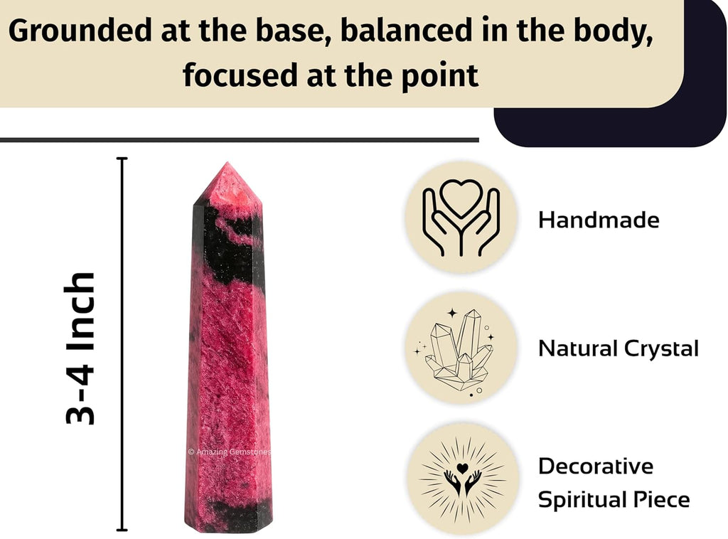 Amazing Gemstone Rhodonite Crystal Towers - Natural Healing Crystal Point Obelisk for Reiki Healing and Crystal Grid (3 Inch)
