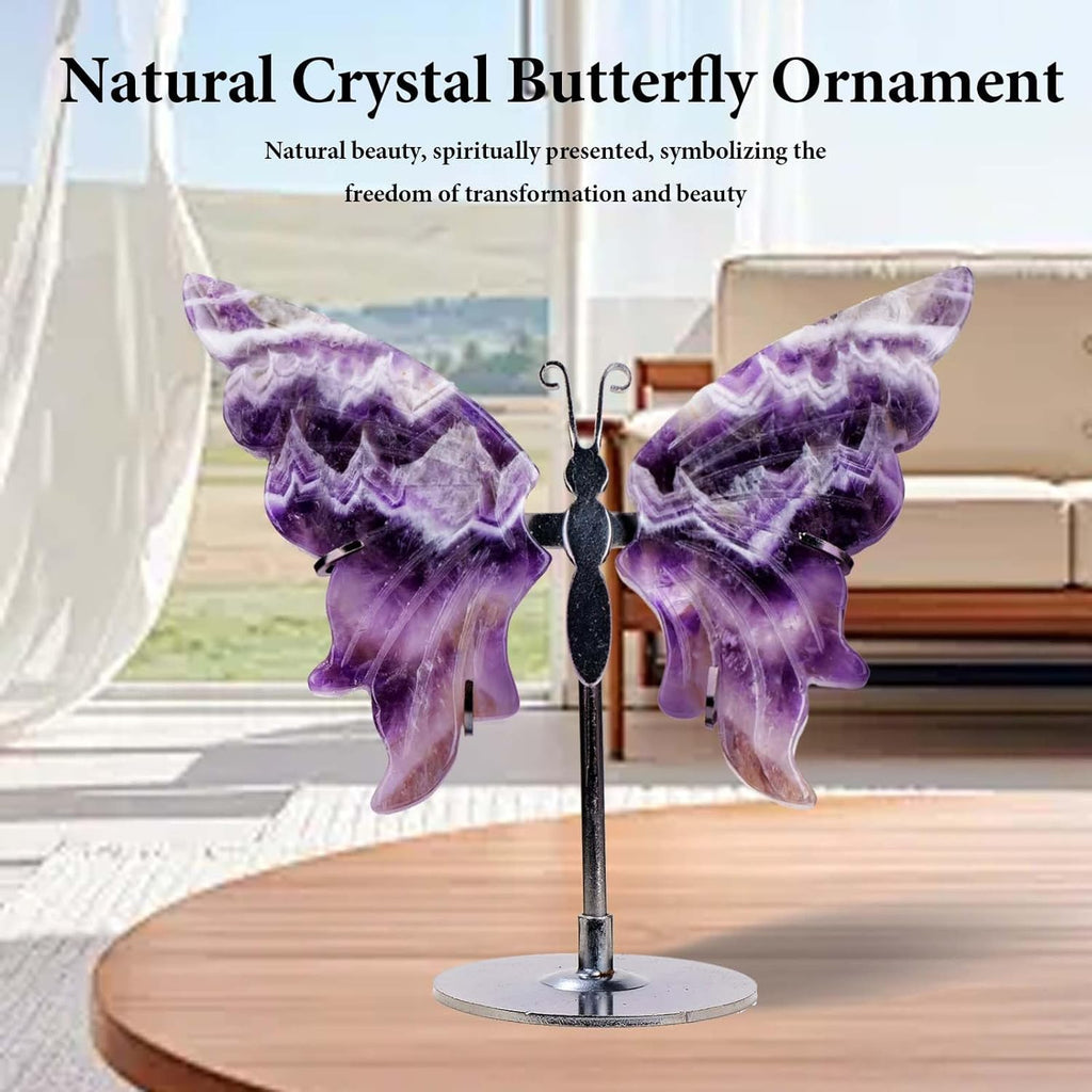 Apengshi Natural Genuine Crystal Statues Butterfly Ornament, Amethyst Agate Wings, Home Office Tabletop Decor (Amethyst)
