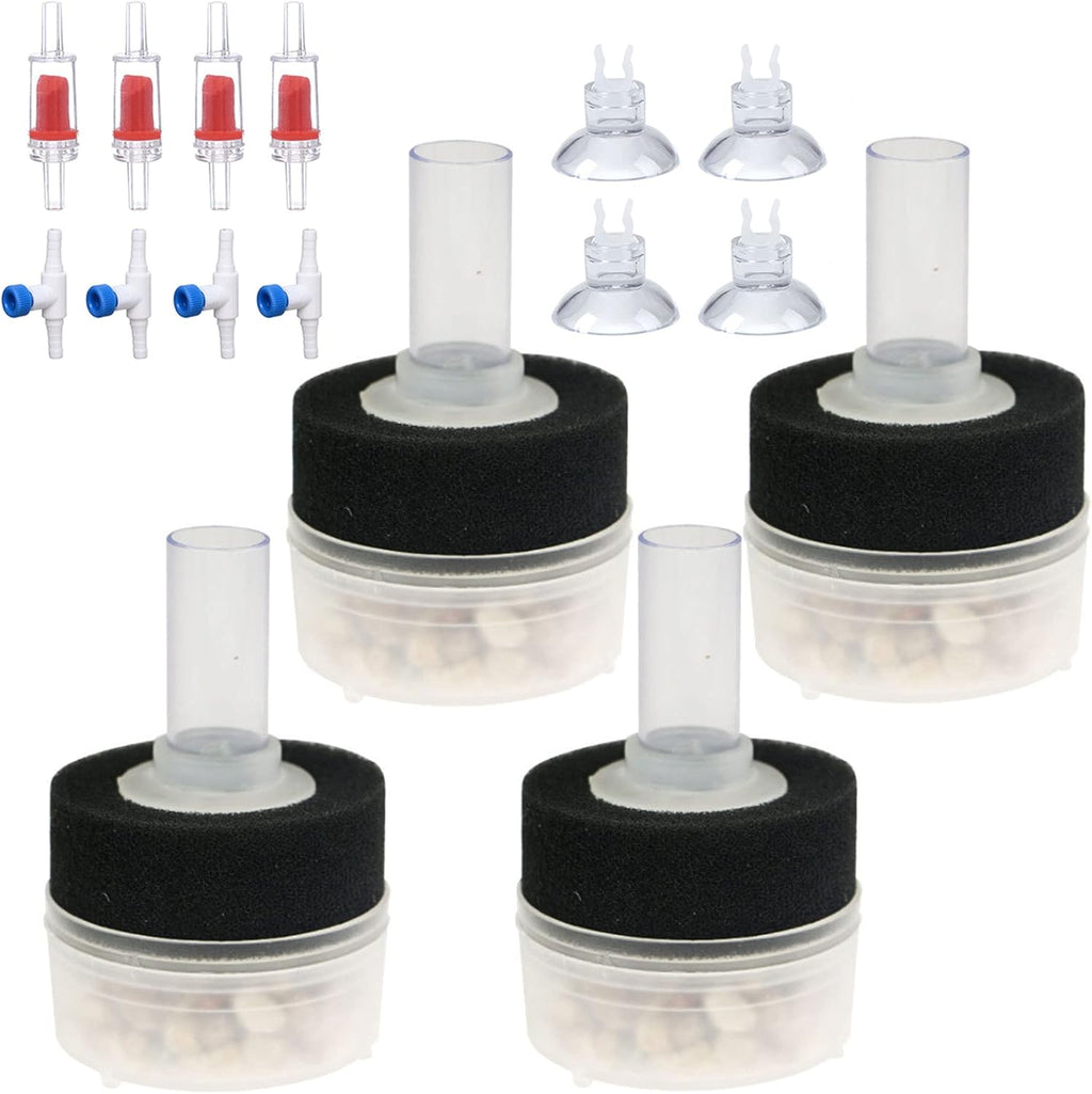 ALEGI 4pcs Small Aquarium Bio Sponge Filter with Suction Cups, Check Valves for 5 Gal, 10 Gal, 20 Gal Breeding Fry Betta Shrimp Fish Tank (Up to 5 Gallon 4 Pcs)