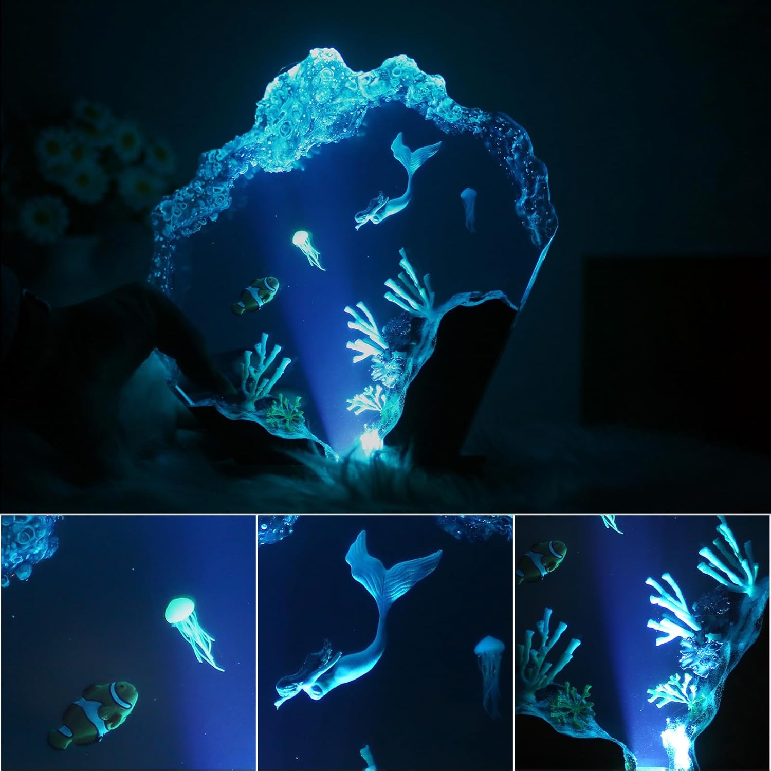 Epoxy Resin Lamp, Ocean Night Light,Artistry Home Decor Bedside Nightlight, Unique Resin Lighting, Nightstand Decorations for Bedroom, Suitable for Holidays(Mermaid)