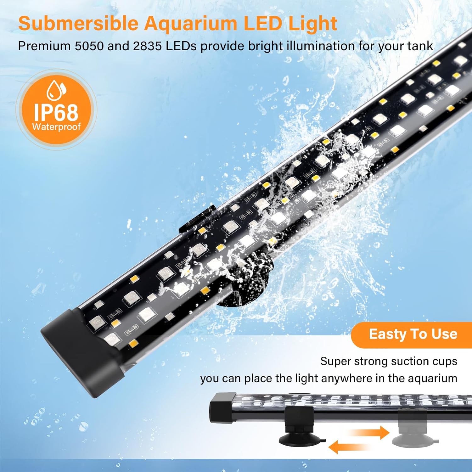 hygger Submersible LED Aquarium Light, 14W 15in 24/7 Mode Fish Tank Light with 5 Rows Beads, with Timer 9 Colors and Adjustable Brightness, Full Spectrum IP68 Waterproof Light for Fish Tank 16-27 inch
