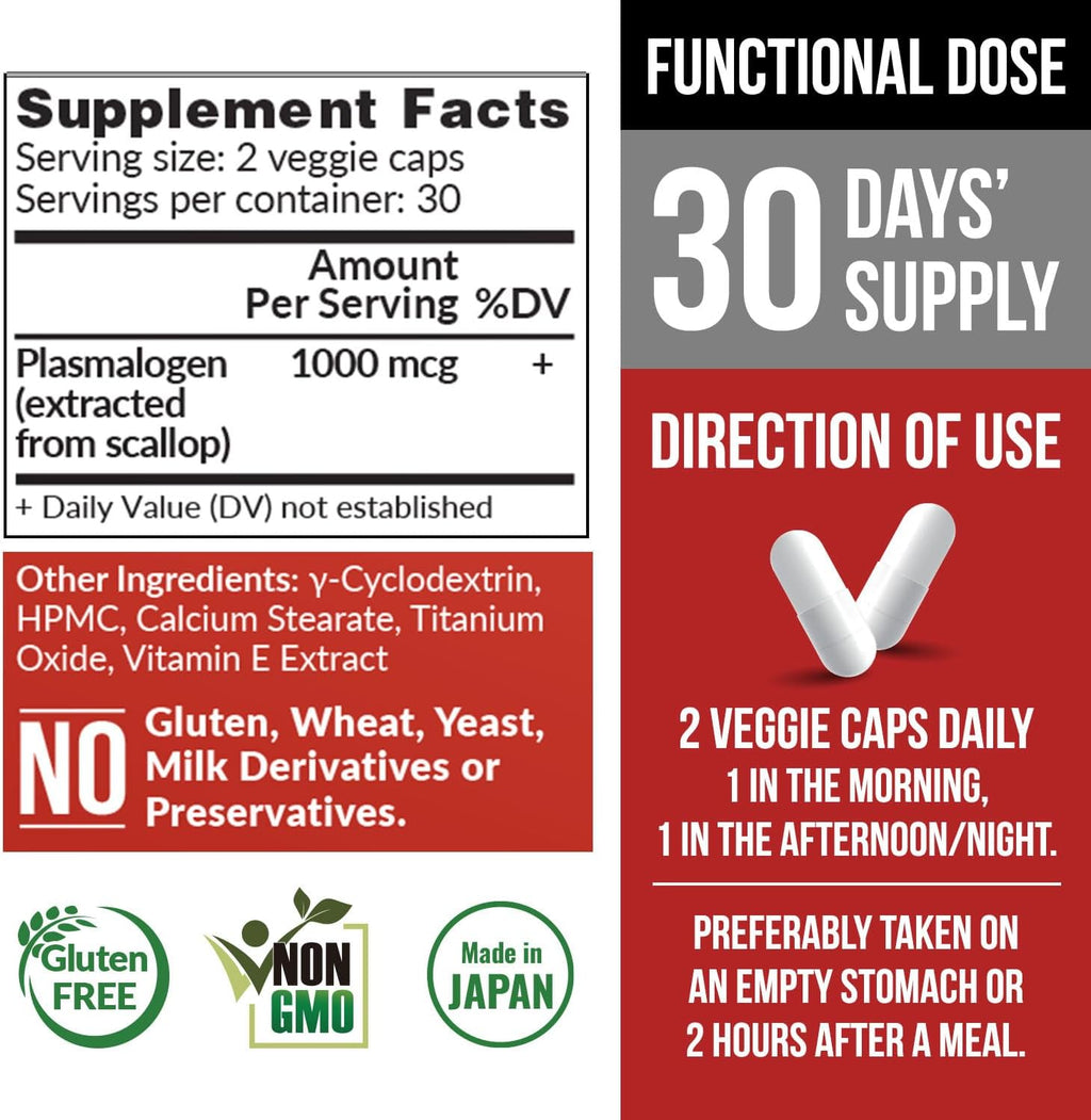 LABO Nutrition NeuroREGAIN - Scallop-derived PLASMALOGEN for Brain Deterioration, Memory, Alertness, Learning, Concentration and Other Cognitive Functions – Suitable for Seniors, Adult Men & Women x3