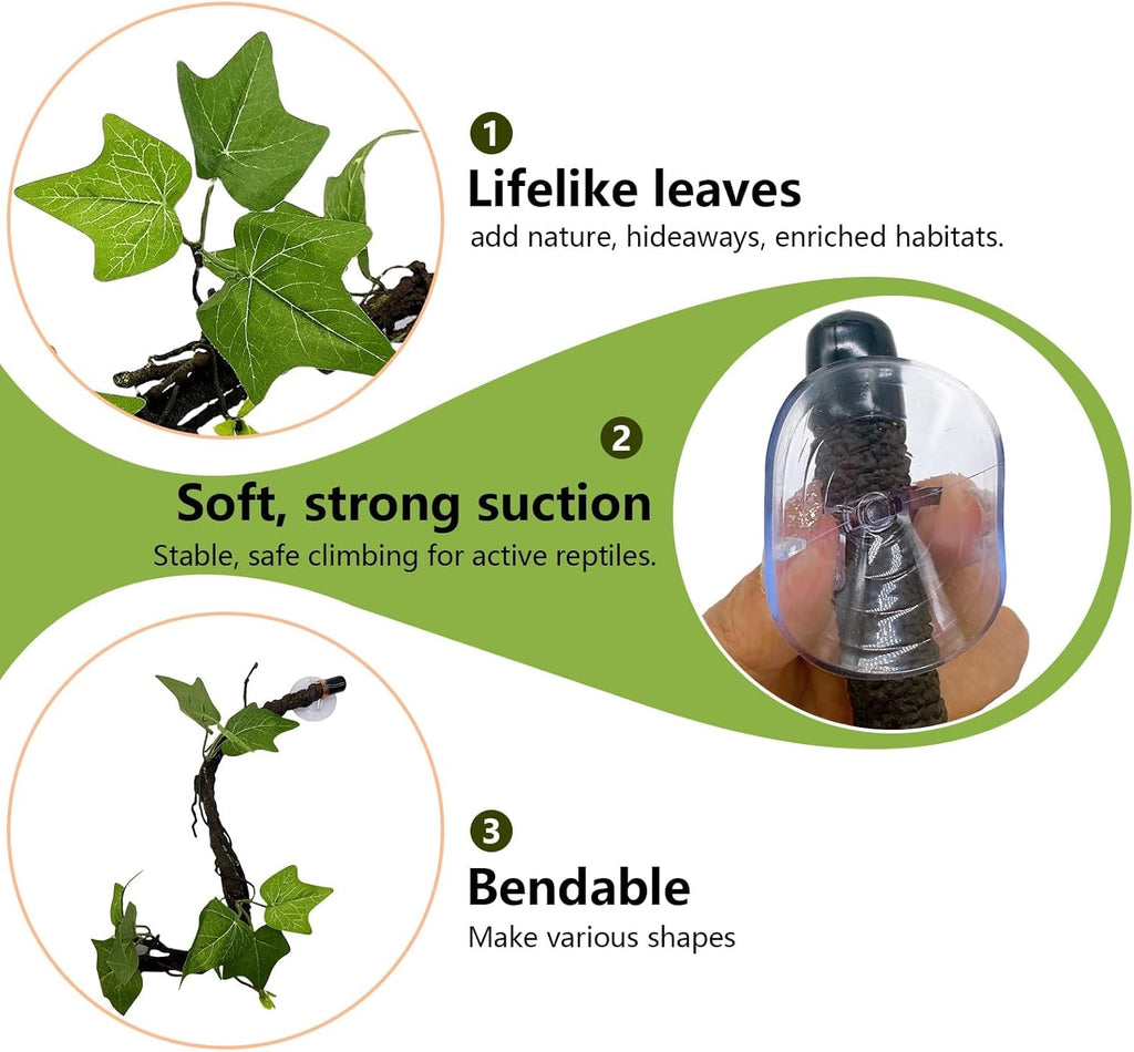 BNOSDM Reptile Climbing Branch Flexible Bend-A-Branch Jungle Vines Terrarium Plant Decoration with Suction Cup for Crested Gecko Chameleon Gecko Snake Tree Frog 2PCS