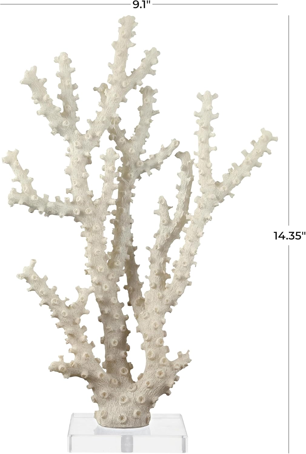 Deco 79 Polystone Coral Decorative Sculpture Home Decor Statue with Clear Acrylic Base, Accent Figurine 9" x 4" x 14", Cream
