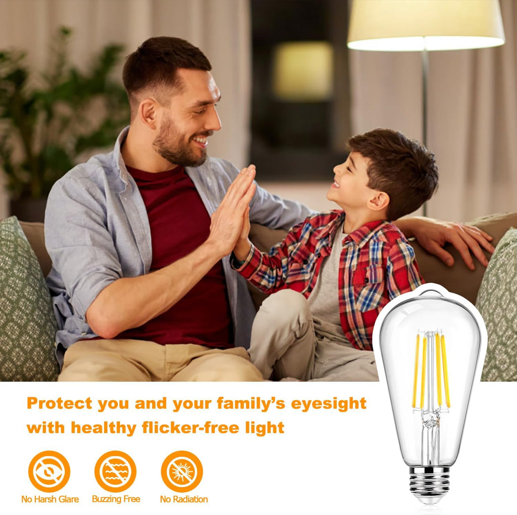 12Packs ST64 Large Vintage LED Edison Bulbs, 60W Equivalent 7W, 800Lumens, Dimmable Antique LED Filament, 3000K Warm White, E26 Medium Base Light Bulbs High Brightness Clear Glass for Bedroom Office