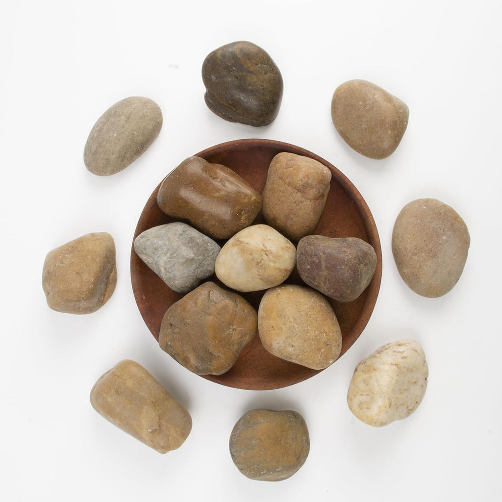 20LB Mixed Stones Pebbles River Rocks, Natural Beach Pebbles,1-2 Inch Decorative River Rocks for Landscaping Garden Paving Plant Rocks Crafting Walkways and Outdoor Decorative Stone