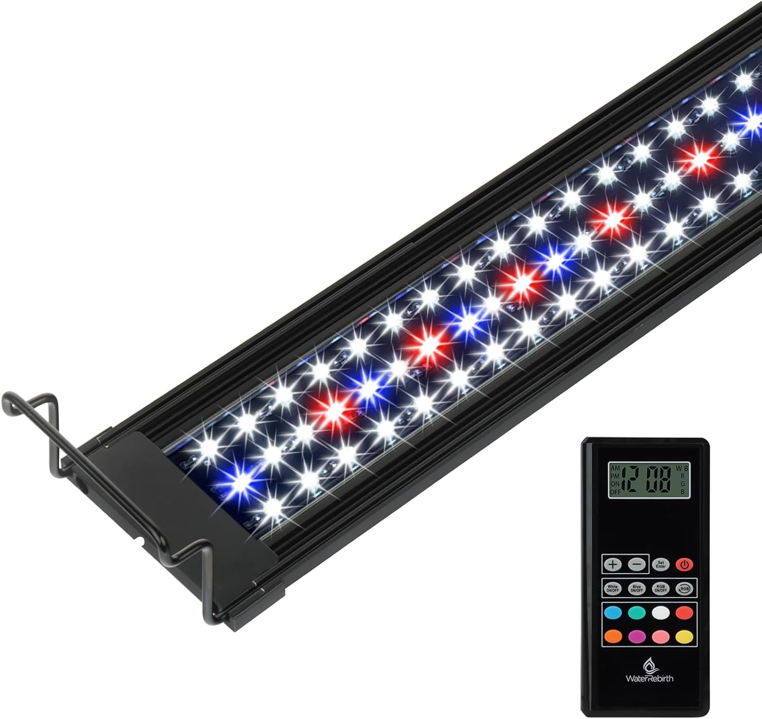WaterRebirth Wireless Remote Full Spectrum Aquarium LED Light Strip - Ultra-Thin Design with Timer & RGB Modes for Fish Tank Plants (20-26INCH)