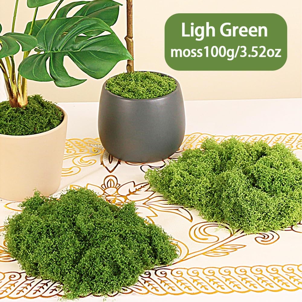 Fake Green Moss for Crafts, Fake Green Moss for Potted Plants, Faux Potted Plants for DIY Decorating Craft Art Potted Wedding Accessories Fairy Garden Accessories, 3.52oz