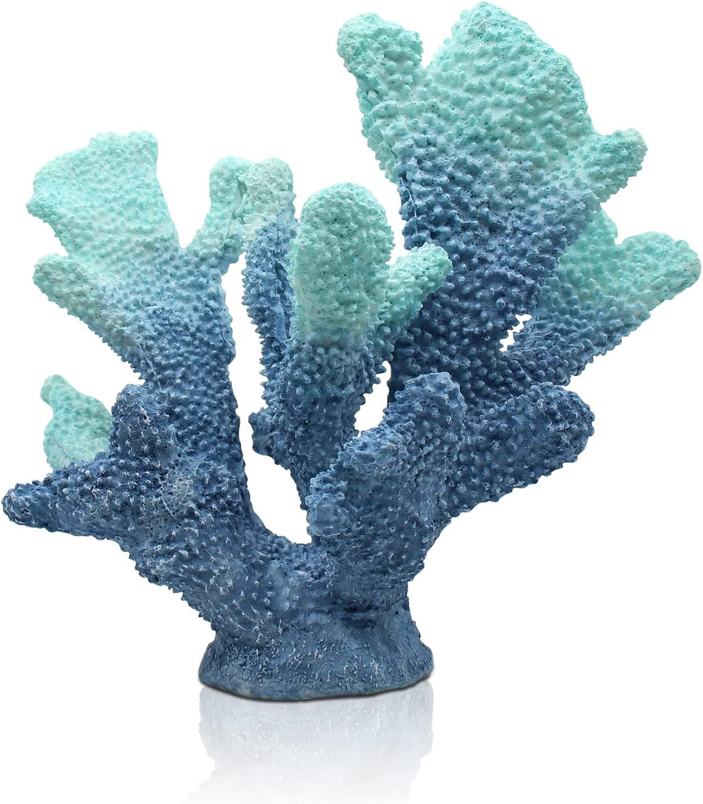 Blue Coral Decor - Faux Artificial Coral Reef Statue, Nautical Tabletop Decoration for Living Room and Home (7.8in Tall)