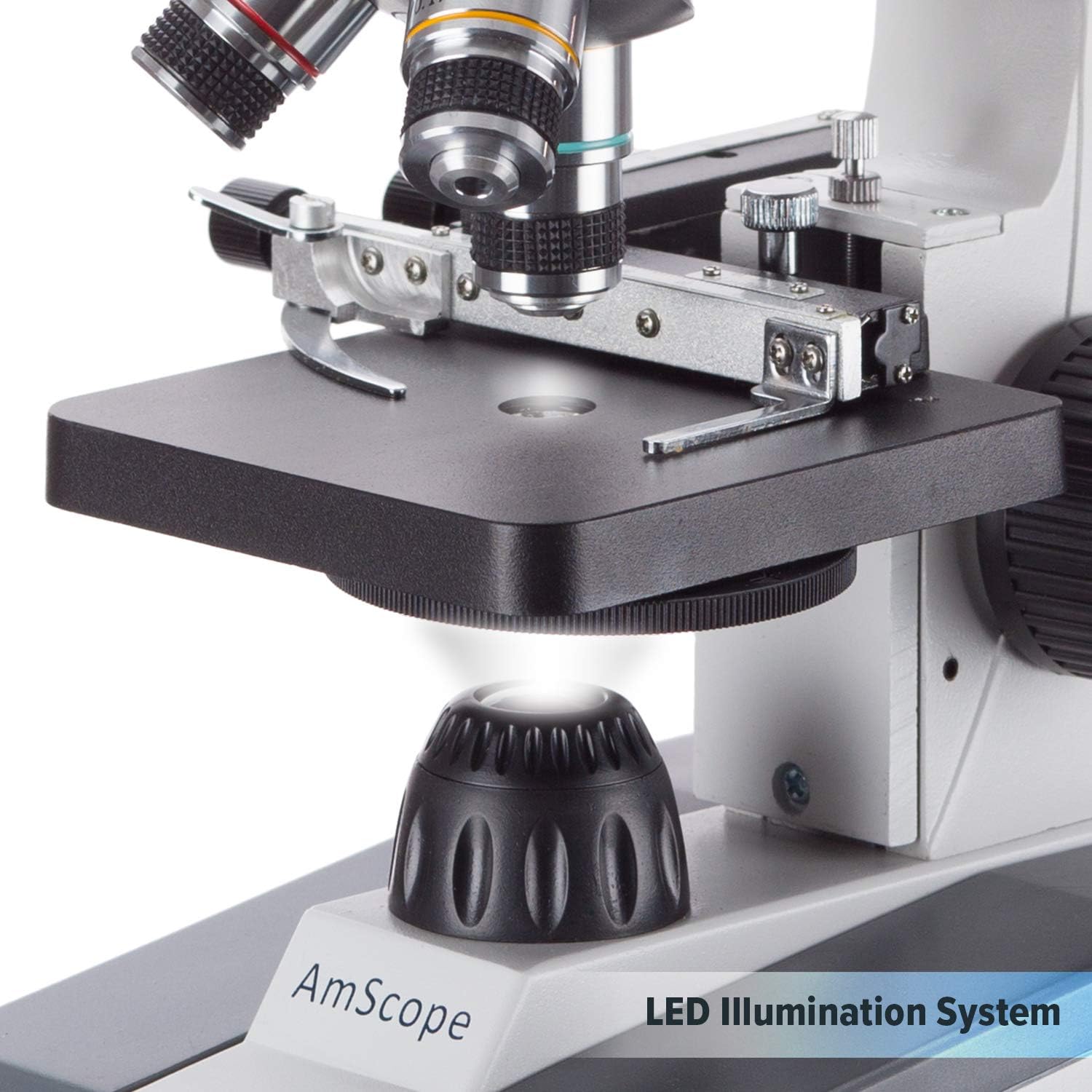 AmScope 40X-1000X Student Biological Compound Microscope with Sturdy All-Metal Framework, Optical Glass Lenses, Mechanical Stage and Coarse & Fine Focusing