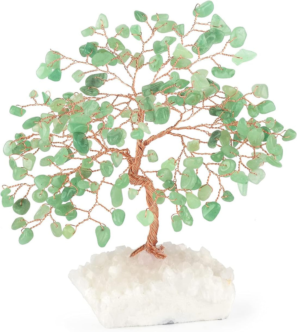 Crystal Tree of Life,Aventurine Jade Clear Quartz Cluster Base,Bonsai Feng Shui Decor Money Tree,Healing Crystals Positive Enegy,Gift Size 5.5"-6.3"