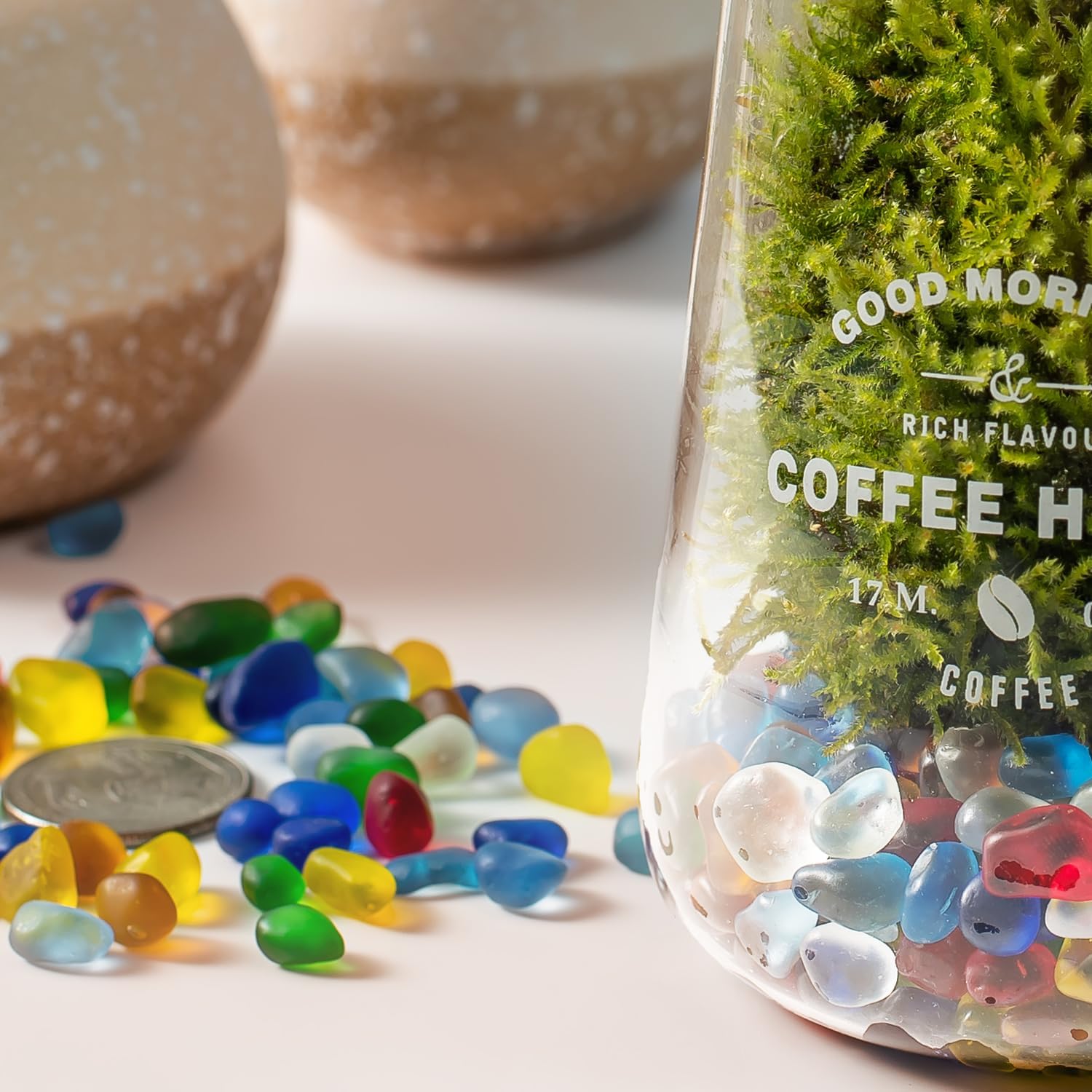Sea Glass Stones 31oz - Aquarium Rocks & Fish Tank Gravel for Fish Tanks | Vase Fillers, Art & DIY Landscaping with Irregular Gems for Succulents & Terrariums (Colorful, Frosted)
