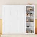 MERITLINE Full Murphy Bed with Storage Bookcase Shelves,Wood Folding White Murphy Wall Bed Cabinet