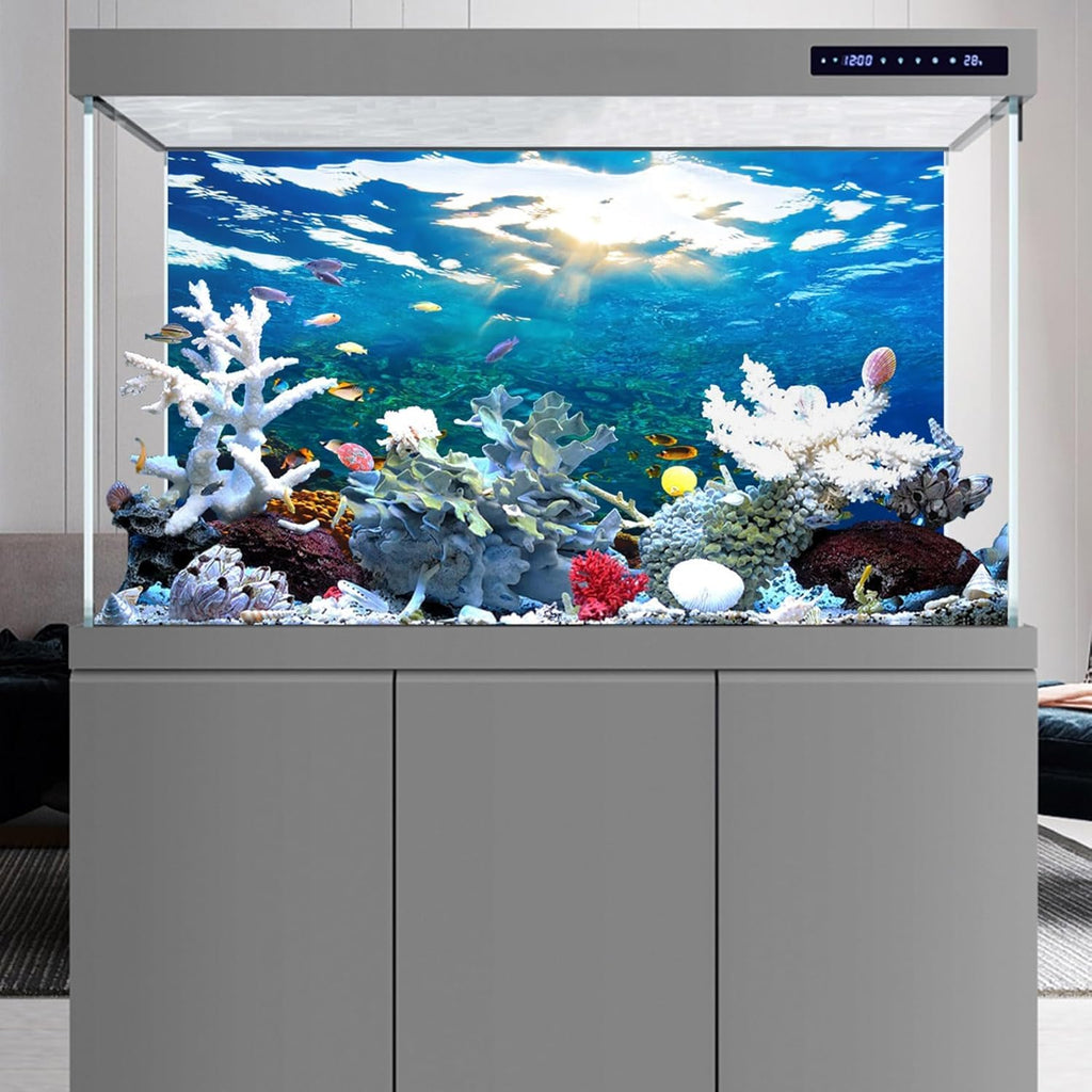 YongFoto Ocean Theme Fish Tank Background 48x18 inch Seaweed Coral Reef Rock Seafloor Tropical Fish Underwater Sea World Polyester Backdrop Reptile Habitat Terrarium Aquarium Background