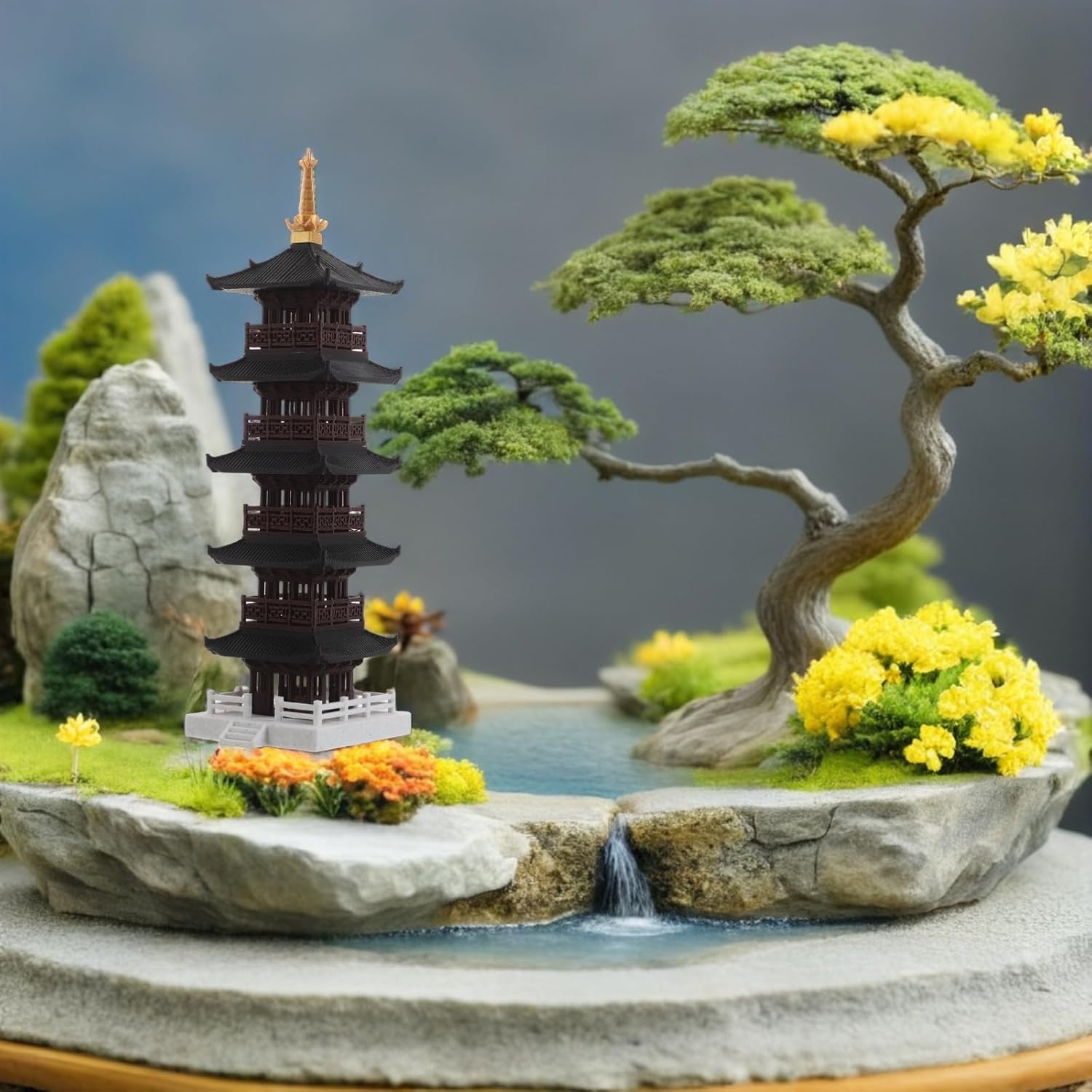 LUOZZY Miniature Chinese Pagoda Tower 5-Tier Sculpture for Aquarium Bonsai Terrarium Landscaping Asian Home Garden Ornament 5.5x4.5x11.5CM