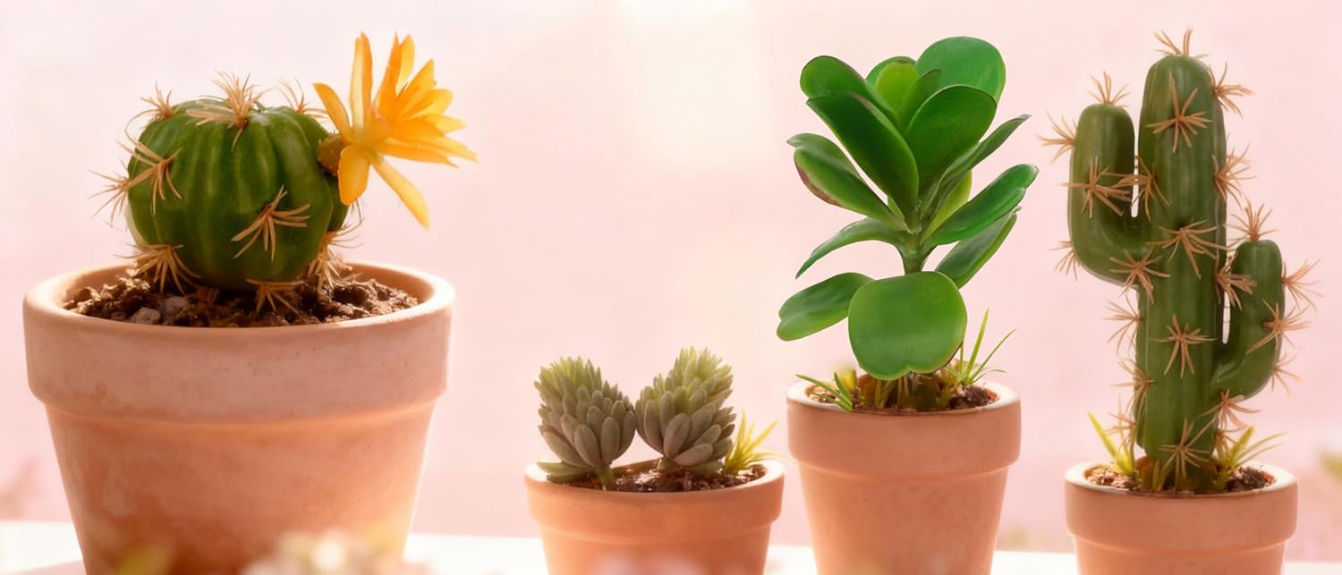 Fake Reptile Plants, Desert Reptile Plants Succulent kit, Reptile Terrarium Decorative, 4 Pcs, Faux Cactus Plants for Bearded Dragon Tank Decor, Cactus Terrarium Decor