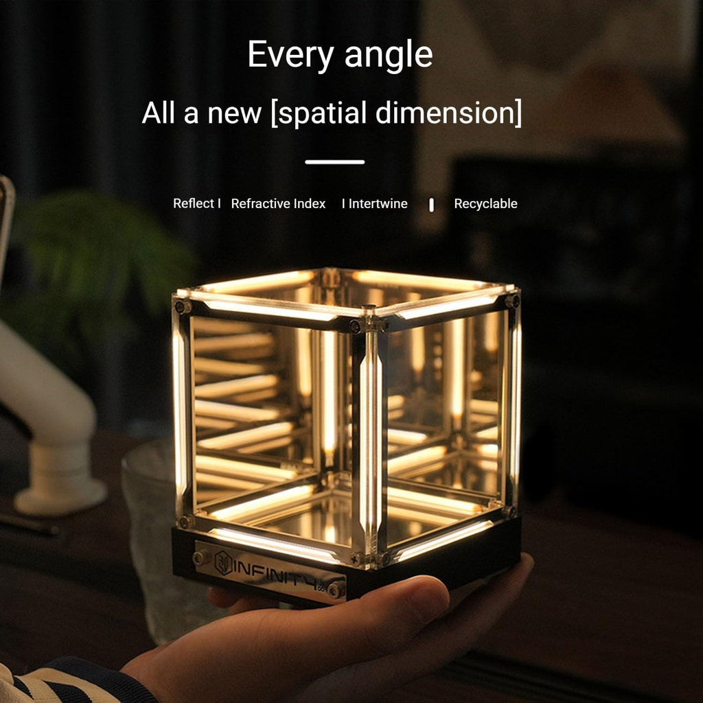 Infinite Space Abyss Lamp, Creative 4D Infinite Space Abyss Night Light with Touch Dimming, Rechargeable LED Hyper Cube Night Light for Gaming Setup Futuristic Room Décor (Warm color,Stepless dimming)