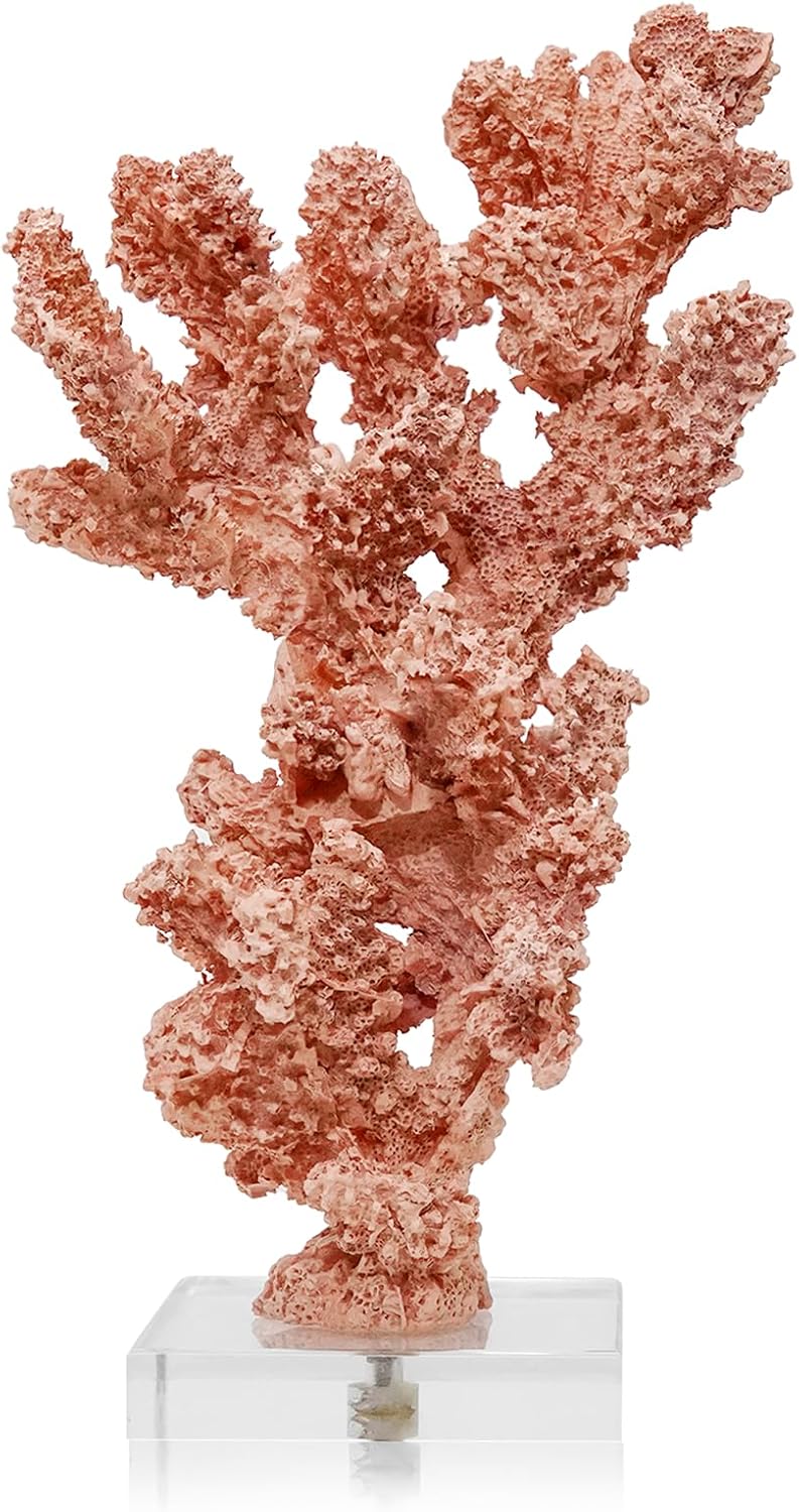 Coral Beach Decor, Artificial Resin Coral Reef Statue, Coastal Room Decor Beach Decorations for Home Bathroom Bedroom,Ocean Themed Decor for Office,Aquarium,5.2''Lx9.5''H, RB1002P, Pink