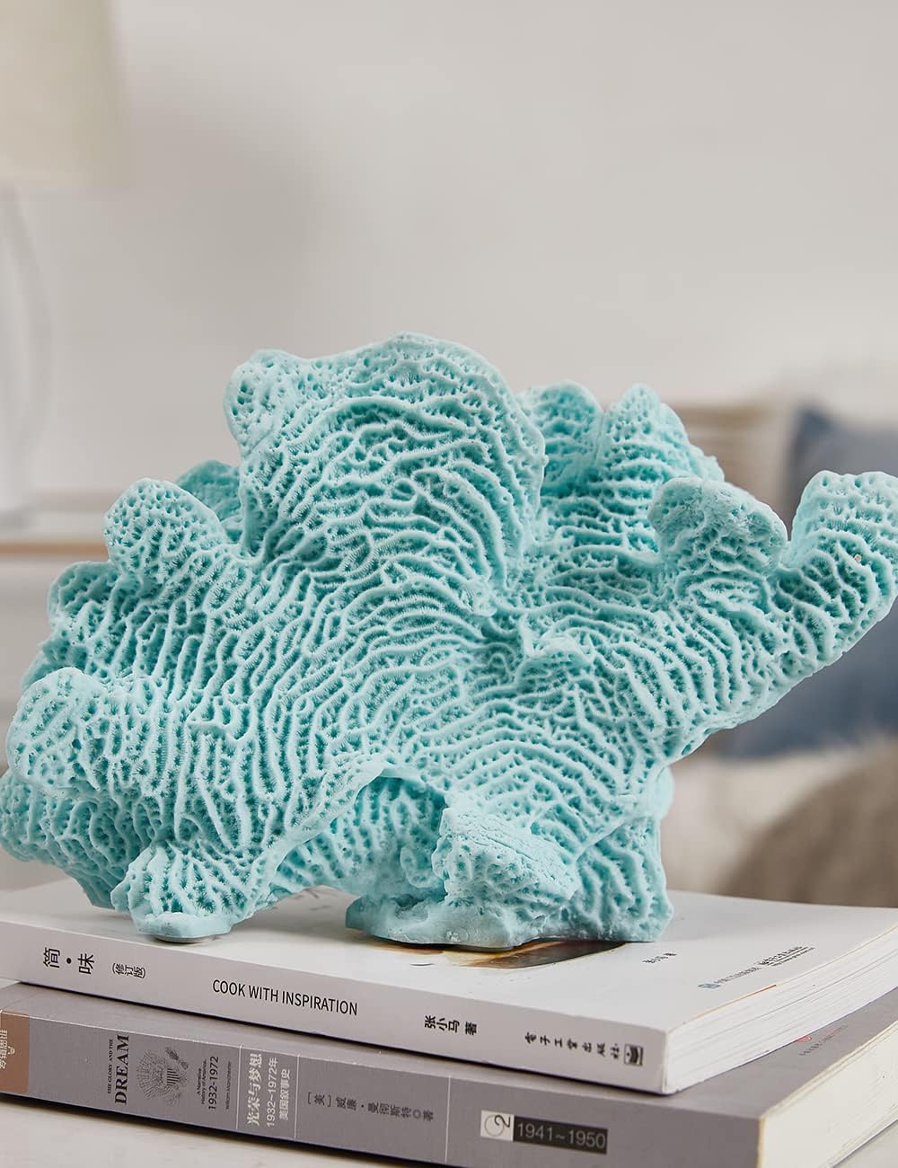 HAUCOZE Artificial Coral Decor Ocean Sculpture Arts Modern Gifts Polyresin Blue 9.4 inch