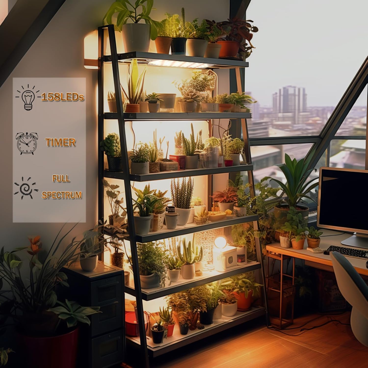 Grow Lights for Indoor Plants,Ultra-Thin Panel Grow Lamp,158LEDs Full Spectrum Grow Lights for Under Cabinet Plant, Grow Lamp with 3/9/12H Timer,10 Dimmable Levels for Plants Growing