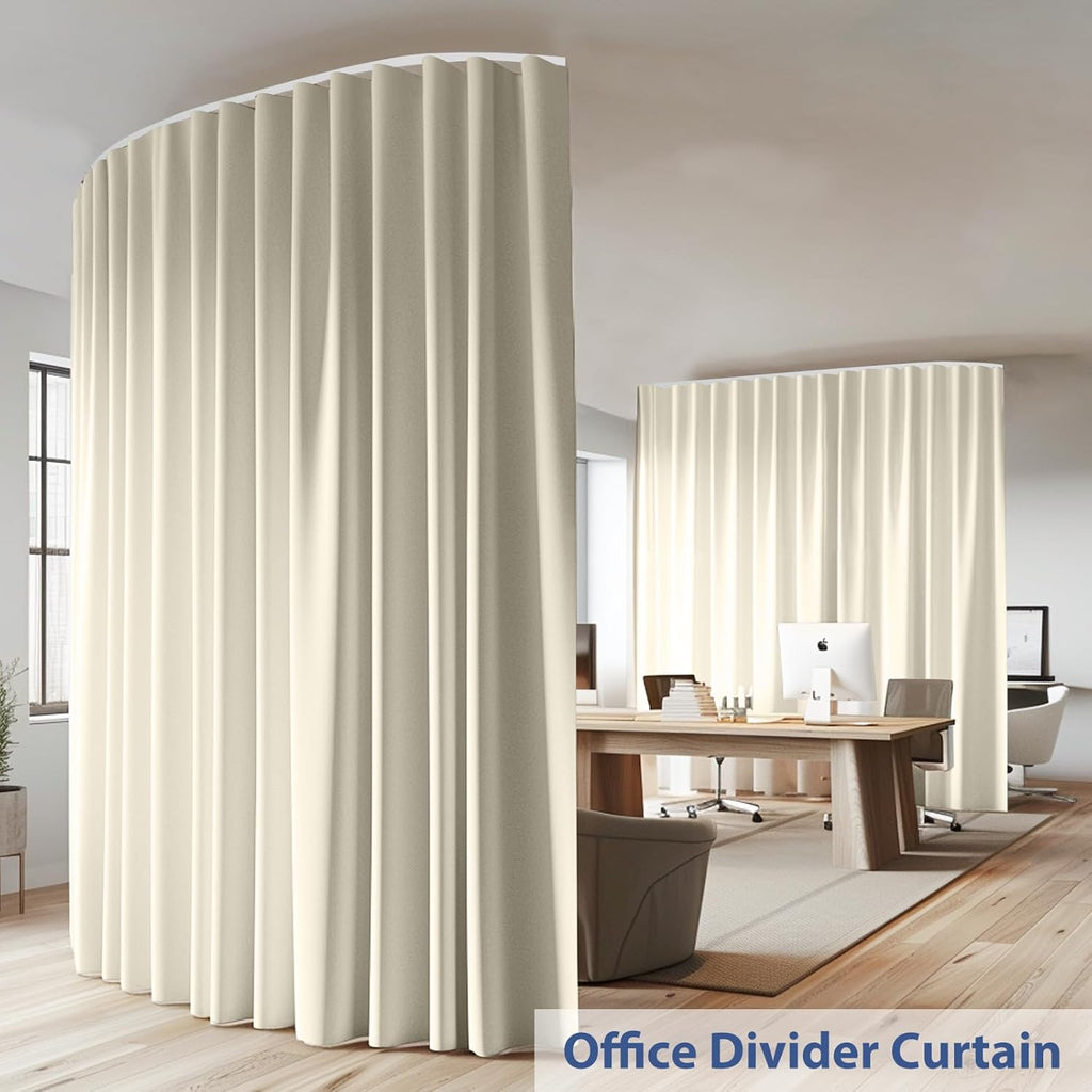 Room Divider Ceiling Mounted Curtains Track Sets Extra Wide Blackout Curtain Flexible Tracks for Bedroom Privacy Partition Separator, 1 Panel Beige Drape and White Rail, W8.3 x H9ft