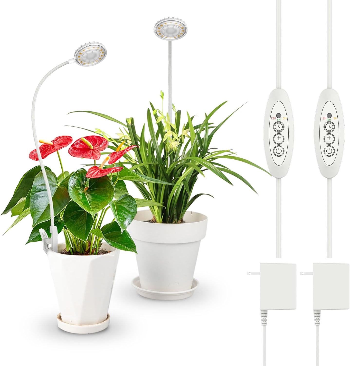 Grow Light, Full Spectrum LED Plant Lights for Indoor Growing, 10 W Pot Clip On Growing Lamp with Auto On/Off Timer 3/6/12H, 4 Dimmable Brightness, Ideal for Indoor Seed Starting, 2 Pack