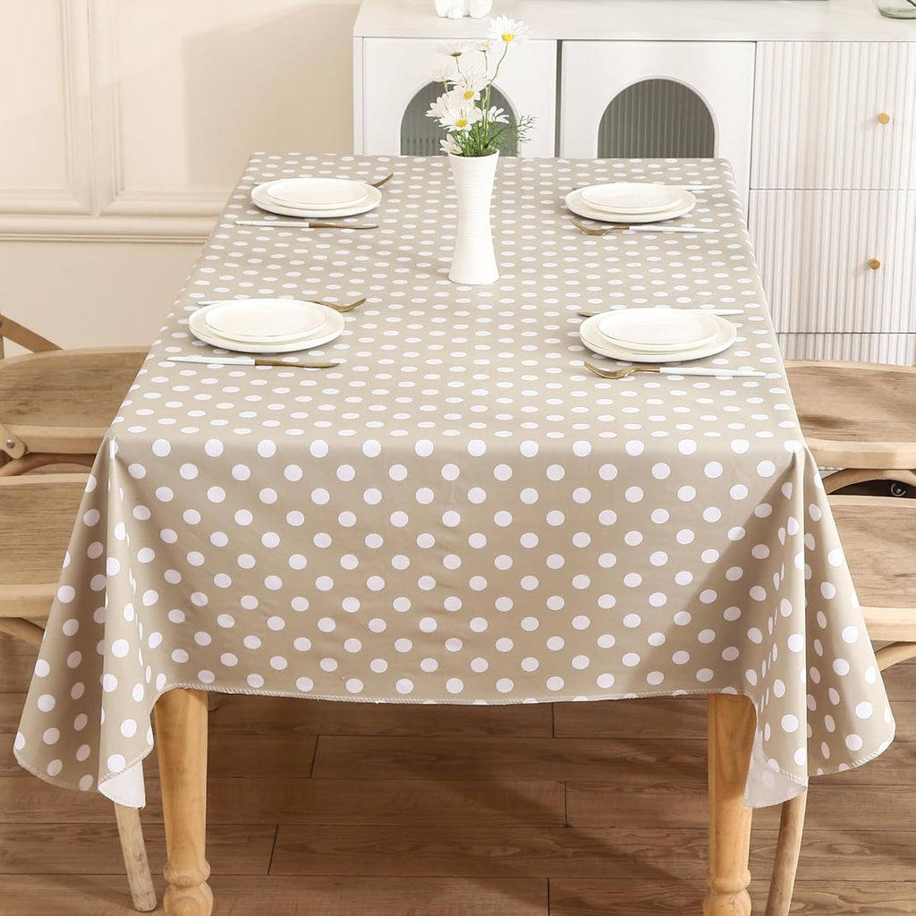 Heavy Duty Vinyl Tablecloth with Flannel Backing Waterproof Oil-Proof Plastic Table Cloth Stain-Resistant Wipeable Rectangle or Square Table Cover for Indoor and Outdoor (White Dots,60x84 Inch)